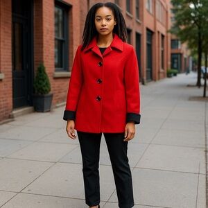 PRESTON & YORK RED  WOOL PEA COAT